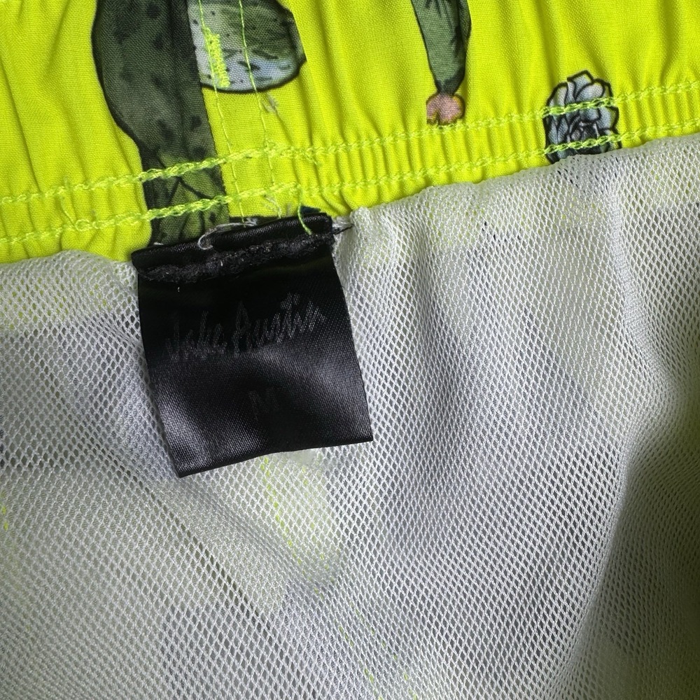Jake Austin Swim Trunks Mens M Neon Yellow Cactus Print Mesh Lined Drawstring - Picture 6 of 6